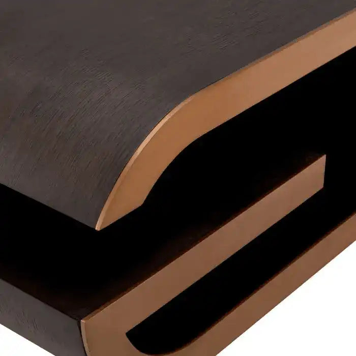 Galan Couchtisch Handarbeit Mokka Eichenfurnier Oberfläche aus gebürstetem Messing - HomeDesign Knaus
