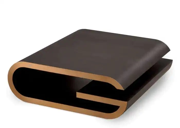 Galan Couchtisch Handarbeit Mokka Eichenfurnier Oberfläche aus gebürstetem Messing - HomeDesign Knaus