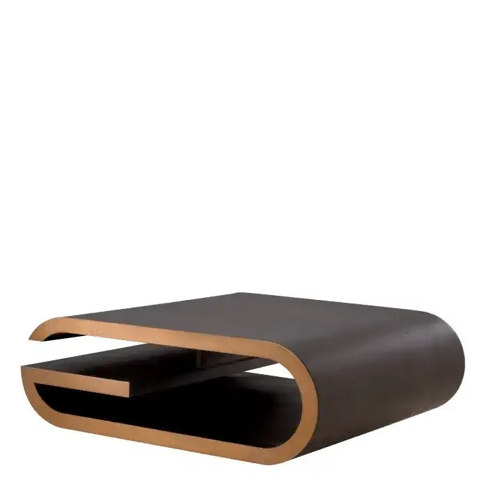 Galan Couchtisch Handarbeit Mokka Eichenfurnier Oberfläche aus gebürstetem Messing - HomeDesign Knaus