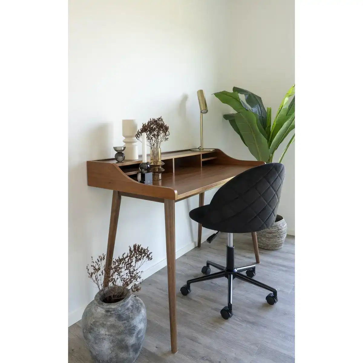 Geneve Bürostuhl – Bürostuhl aus Samt, schwarz mit schwarzen Beinen, HN1207 - HomeDesign Knaus