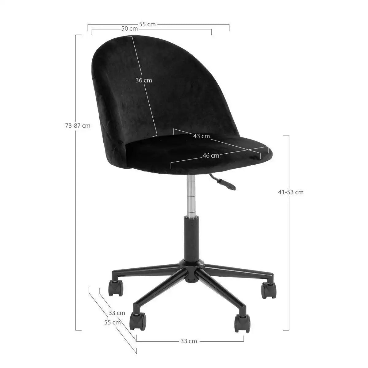 Geneve Bürostuhl – Bürostuhl aus Samt, schwarz mit schwarzen Beinen, HN1207 - HomeDesign Knaus