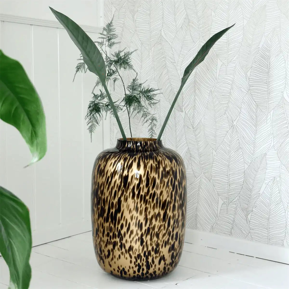 Gepard Gold Deko Vase Blumenvase Bodenvase Handarbeit Gold 45cm - HomeDesign Knaus
