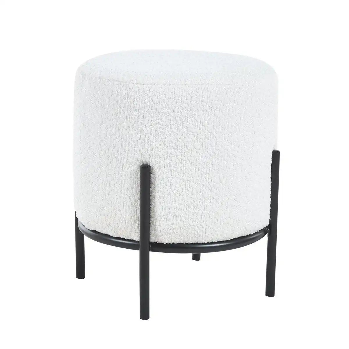 Gepolsterter Hocker Ø35 cm, Bouclé-Stoff, weiß - HomeDesign Knaus