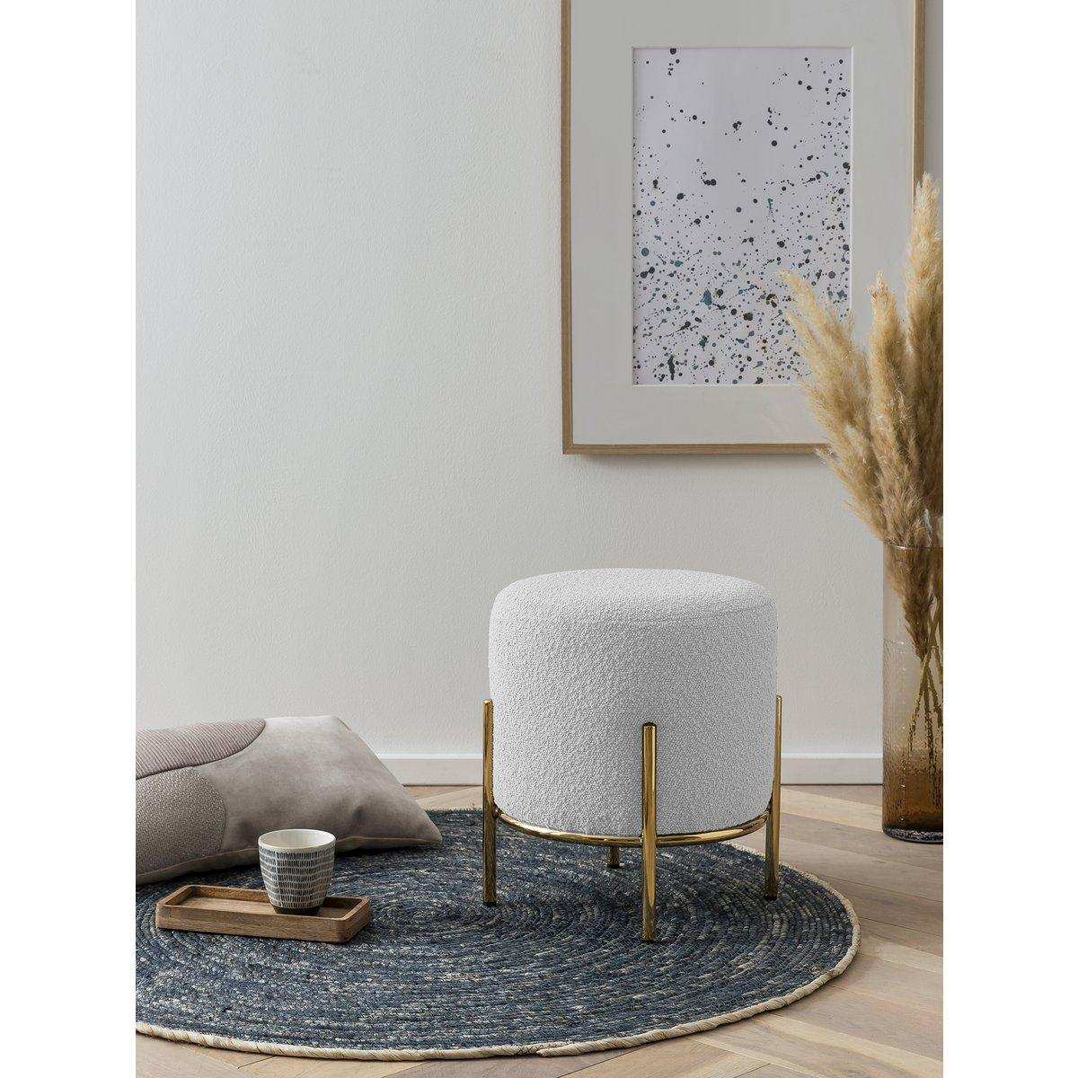Gepolsterter Hocker Ø35 cm, Bouclé-Stoff, weiß - HomeDesign Knaus