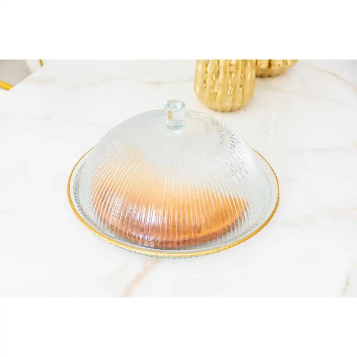 GLASGLOCKE MIT GOLDENEN KANTEN AUF FLACH 32X32X17CM - HomeDesign Knaus