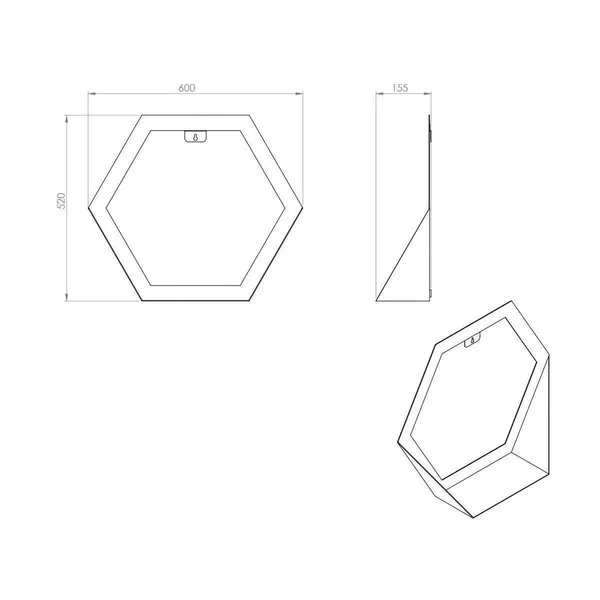 Gorillz Hive Wandspiegel mit Ablage – Hexagon-Spiegel – 60 x 52 cm – Industrial Black - HomeDesign Knaus
