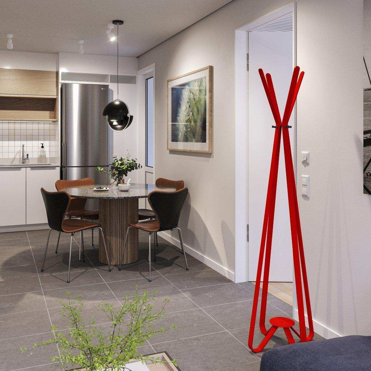 Gorillz Modi - Standgarderobe - Industriedesign - 8 Haken - Rot - HomeDesign Knaus
