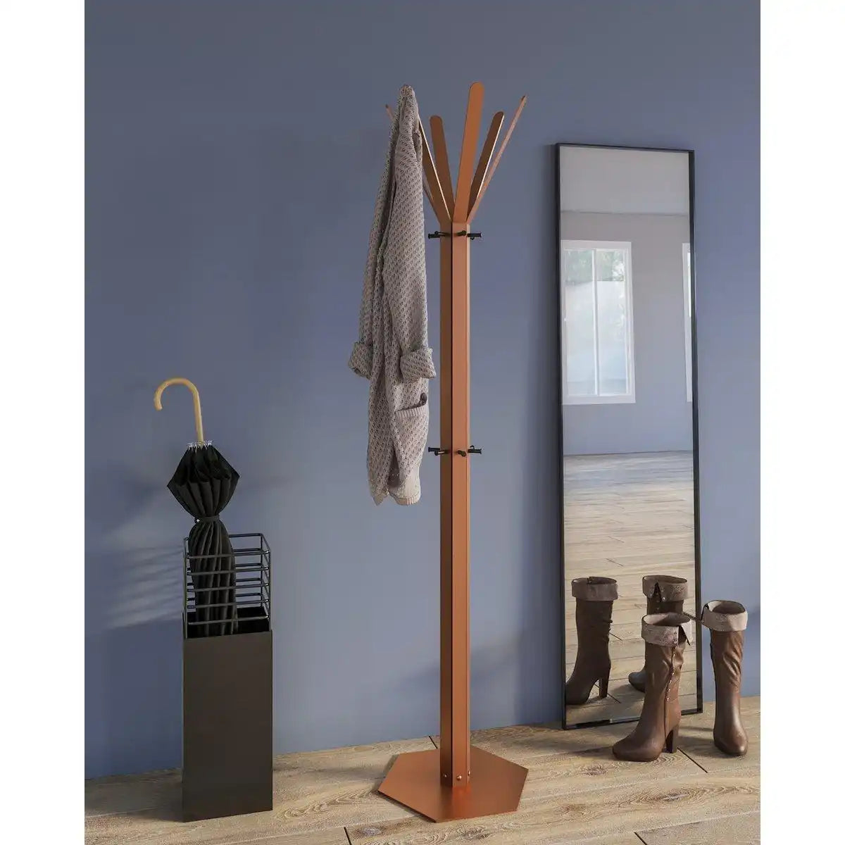 Gorillz Molto – Industrial – Standgarderobe – 14 Kleiderhaken – Kupferbraun - HomeDesign Knaus