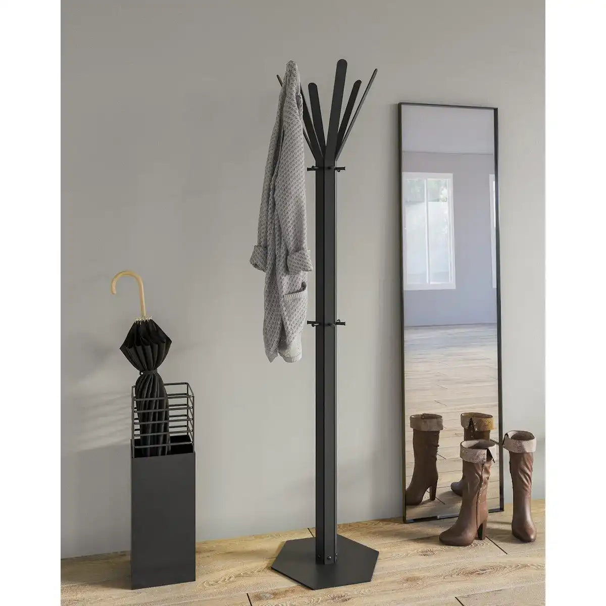 Gorillz Molto - Industrial - Standgarderobe - 14 Kleiderhaken - Schwarz - Metall - HomeDesign Knaus