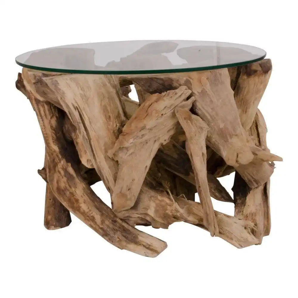 Grand Canyon Couchtisch – Couchtisch, Glas mit Naturbeinen, Ø60x40 cm - HomeDesign Knaus