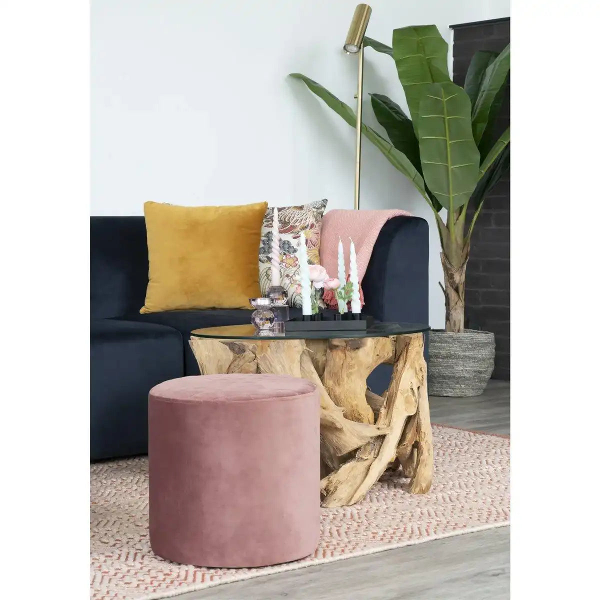Grand Canyon Couchtisch – Couchtisch, Glas mit Naturbeinen, Ø60x40 cm - HomeDesign Knaus