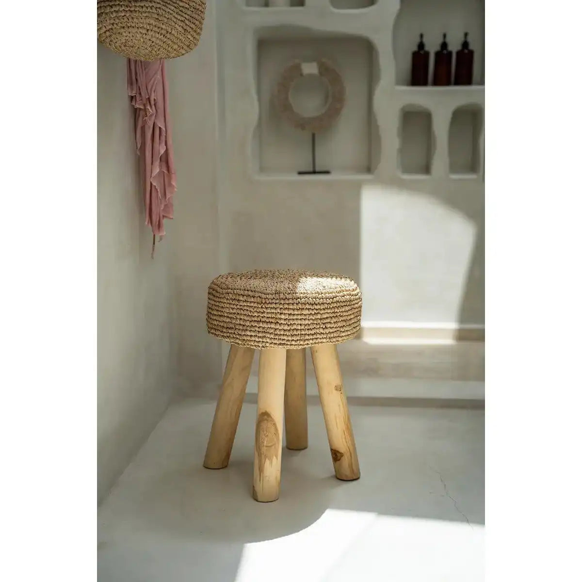 Handgefertigt Basthocker Sitzhocker Natur - HomeDesign Knaus