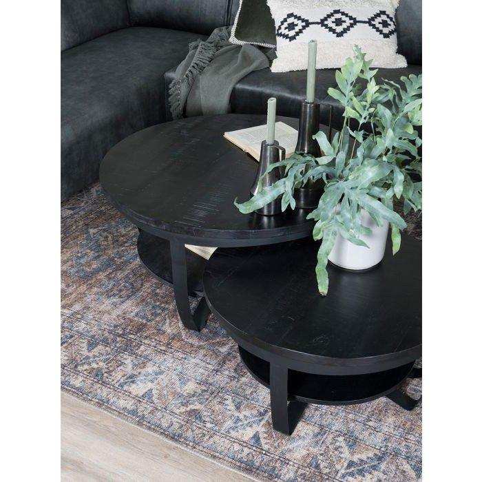 Handgemacht Robuster Couchtisch Cilamon Schwarze Platte - HomeDesign Knaus