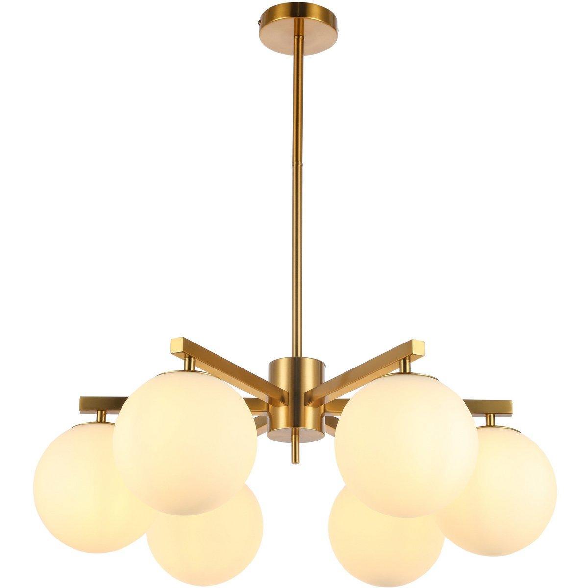 Hängelampe Stella Weiß 6-flammig Messing Gold - HomeDesign Knaus