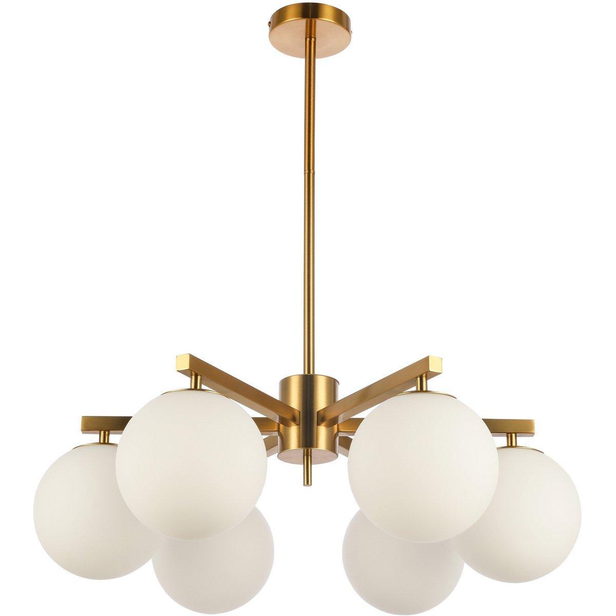 Hängelampe Stella Weiß 6-flammig Messing Gold - HomeDesign Knaus
