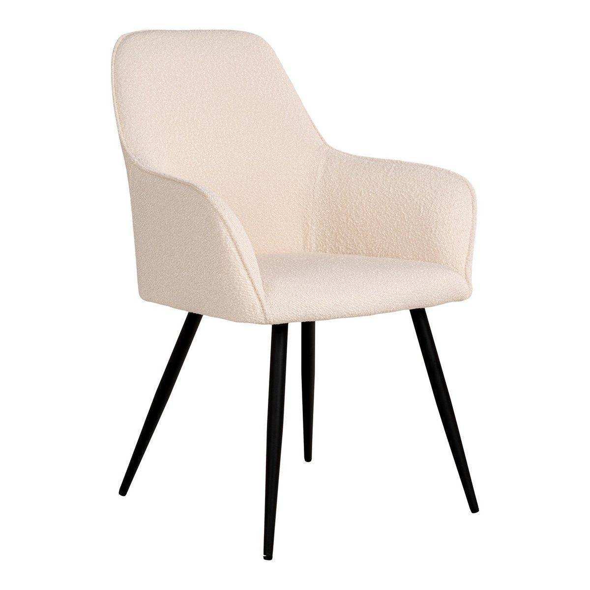 Harbo Dining Chair – Esszimmerstuhl aus Bouclé, weiß mit schwarzen Beinen, HN1232 - HomeDesign Knaus
