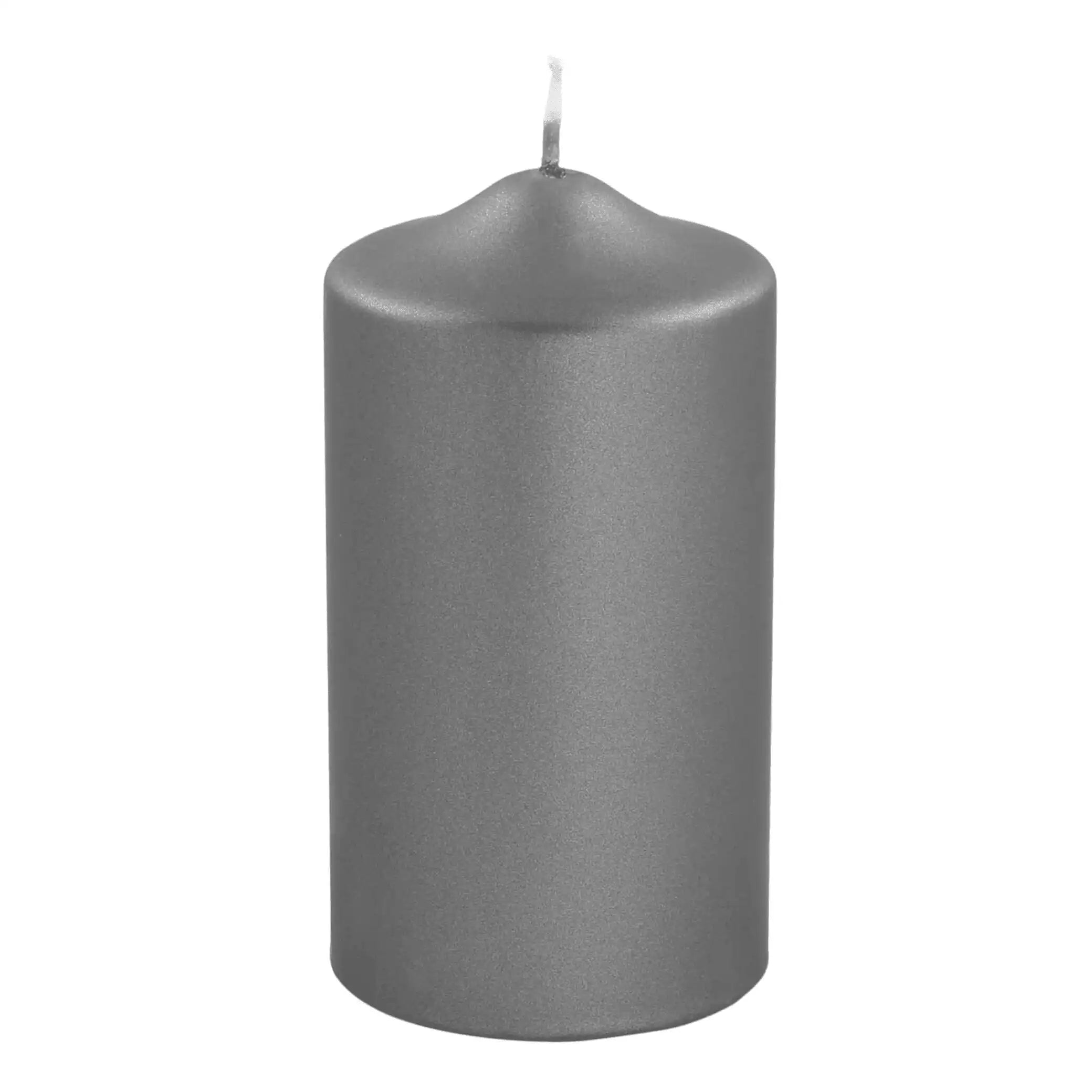 Hochwertige Candle Altarkerze getaucht Stumpenkerze metallic Grau - HomeDesign Knaus