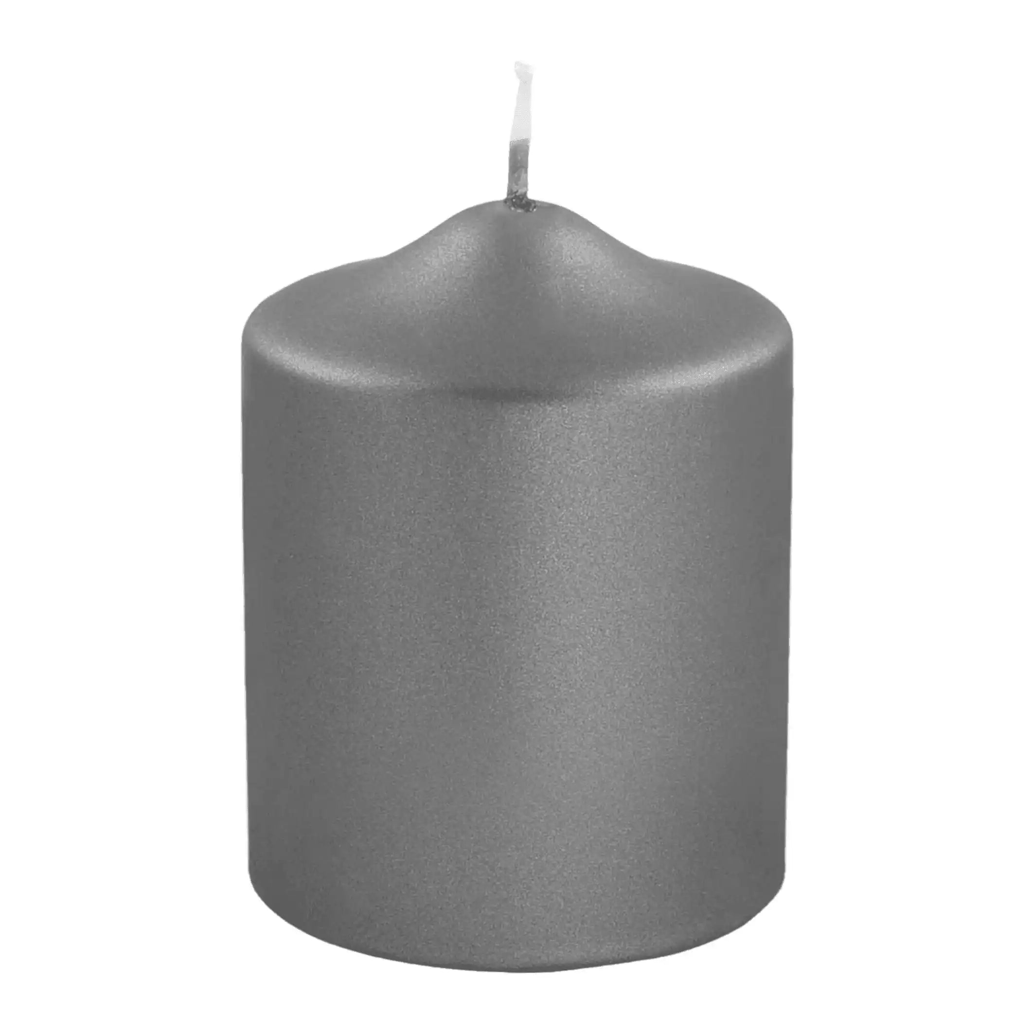 Hochwertige Candle Altarkerze getaucht Stumpenkerze metallic Grau - HomeDesign Knaus