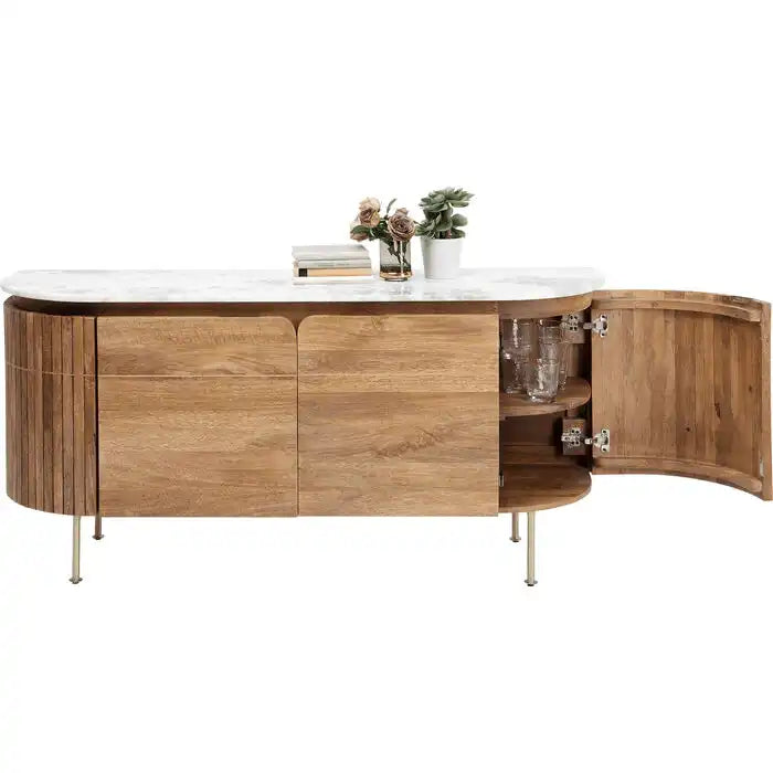Hochwertige Massivholz Sideboard Grace Handarbeit Naturstein Marmor Stein 160 cm - HomeDesign Knaus
