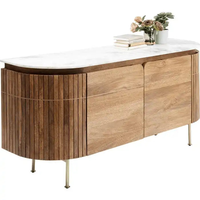 Hochwertige Massivholz Sideboard Grace Handarbeit Naturstein Marmor Stein 160 cm - HomeDesign Knaus
