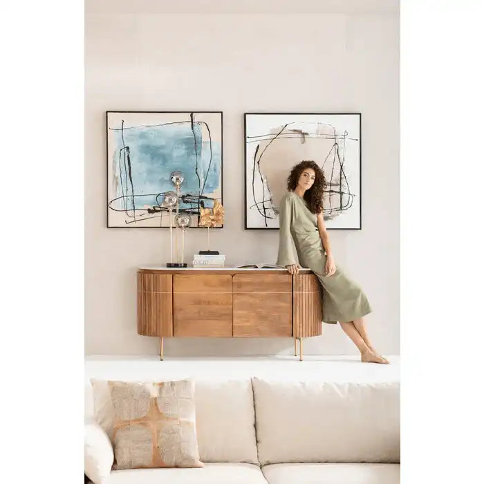 Hochwertige Massivholz Sideboard Grace Handarbeit Naturstein Marmor Stein 160 cm - HomeDesign Knaus