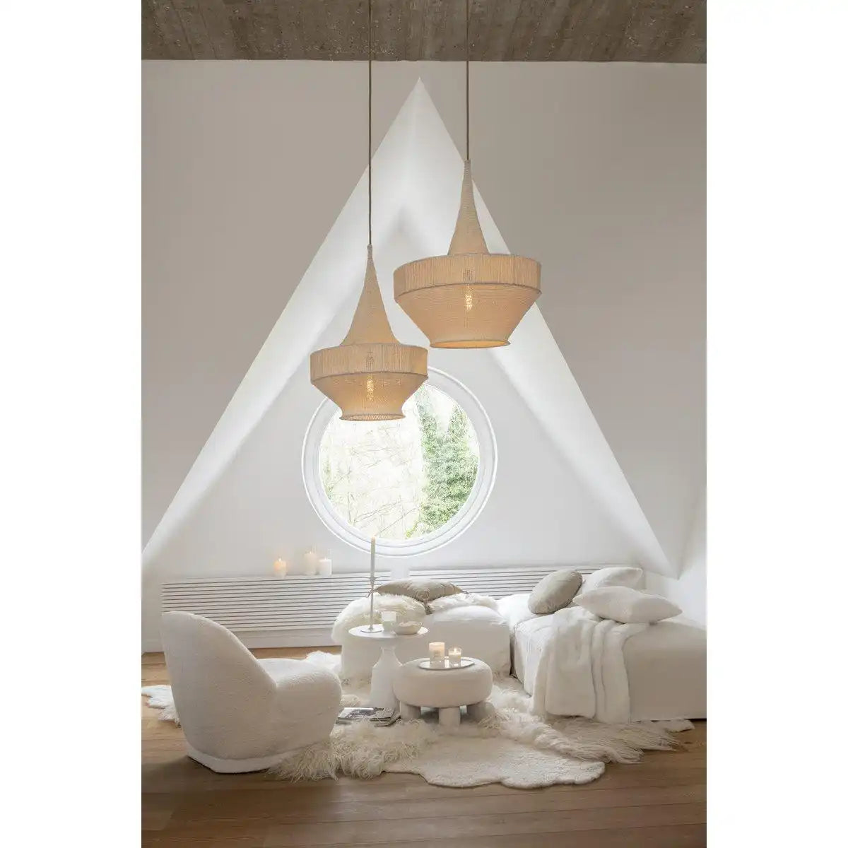 Hocker Runde Teddyfüße Bouclé Weiß - HomeDesign Knaus