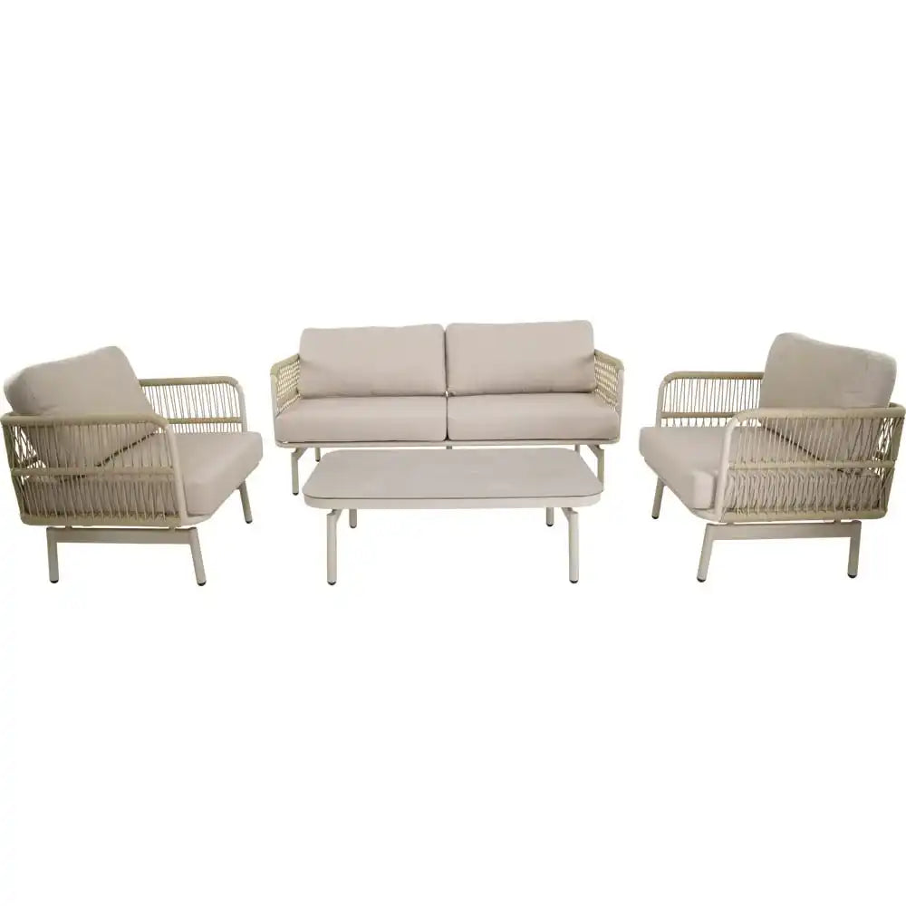 Lounge Set Akiro Beige – Aluminium Gartenlounge mit Sofa, 2 Sesseln & Tisch