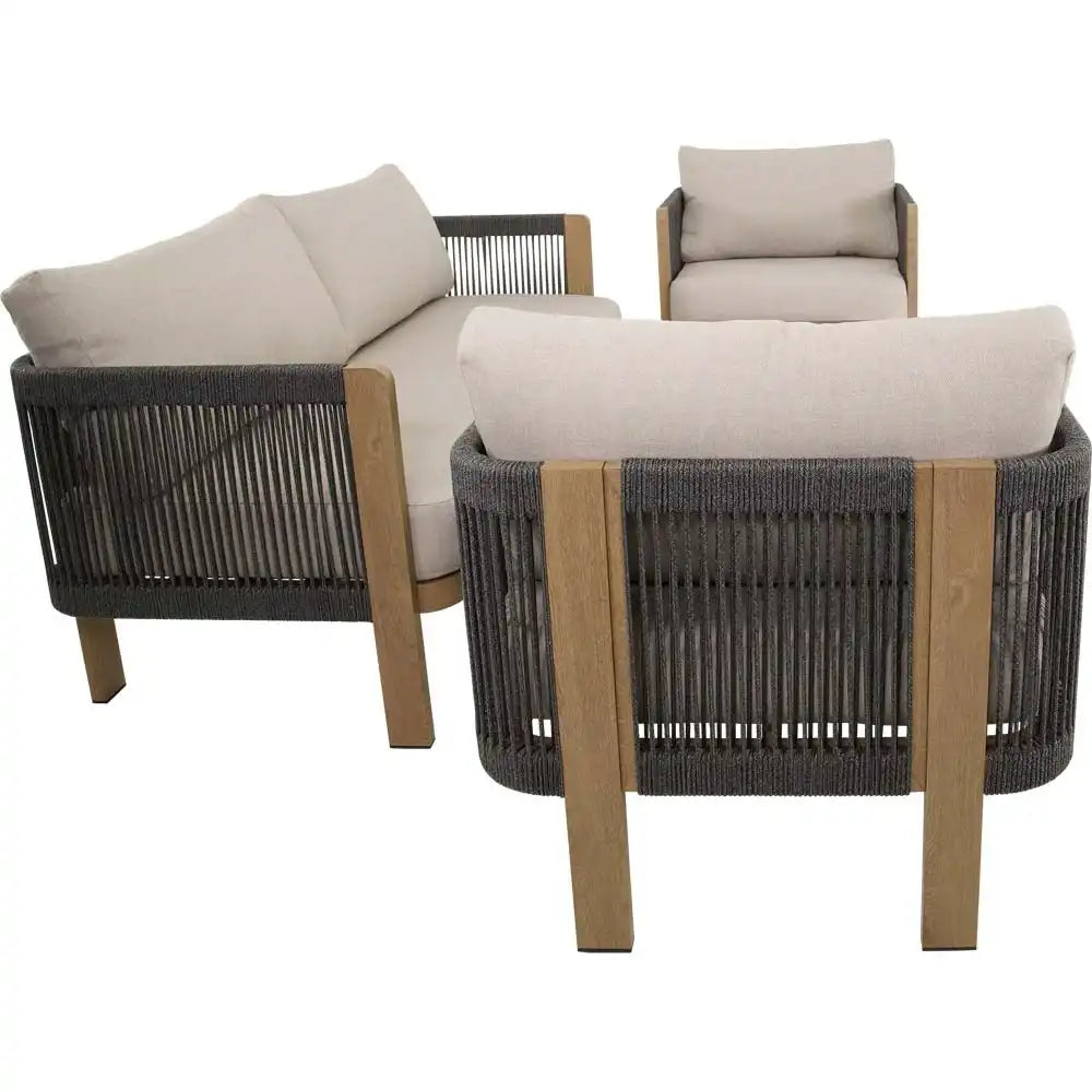 Lounge Set Sora Holzoptik – Gartenlounge mit Sofa, Sesseln & Tisch