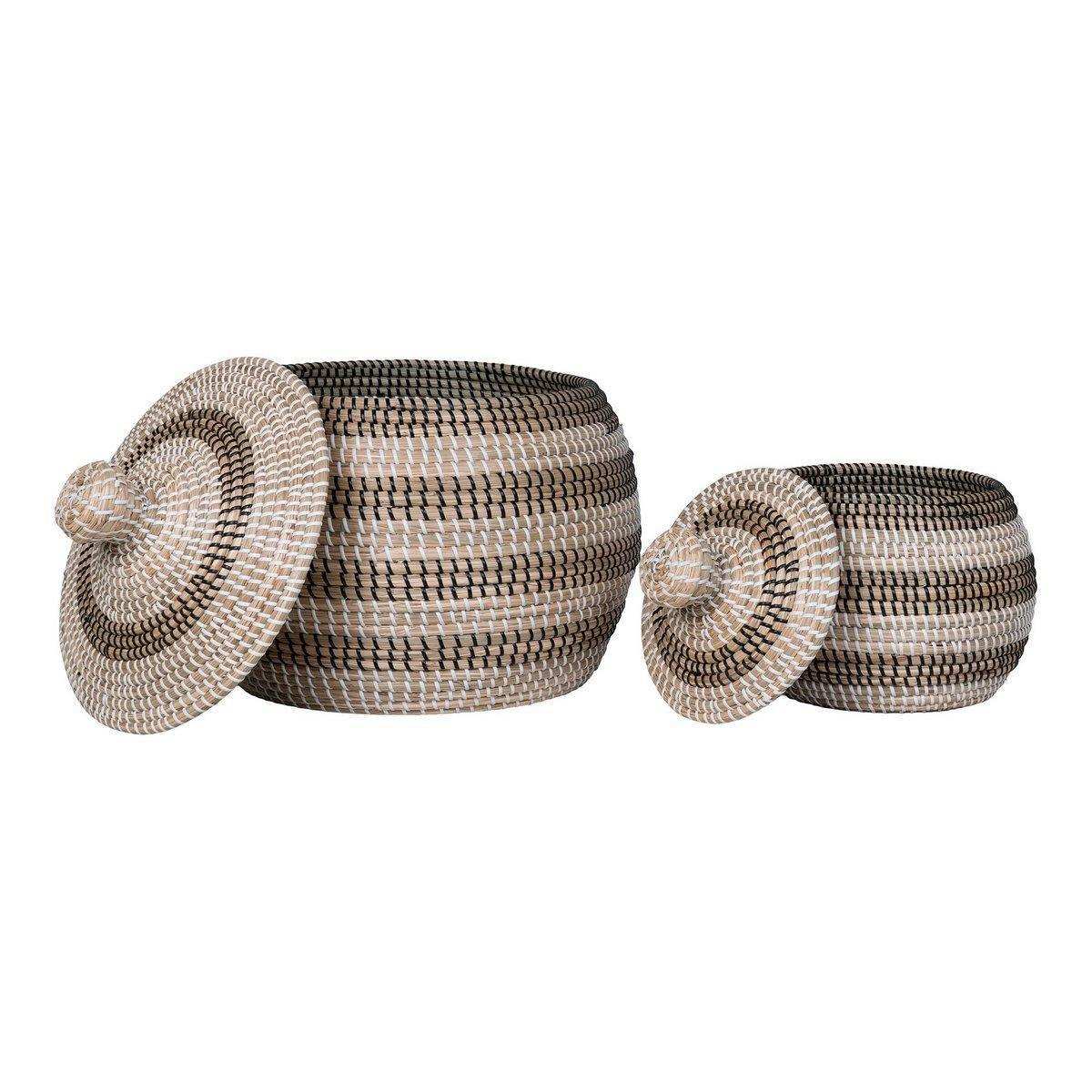 Ipoh Basket - Korb, Seegras, natur/weiß/schwarz, 2er-Set - HomeDesign Knaus