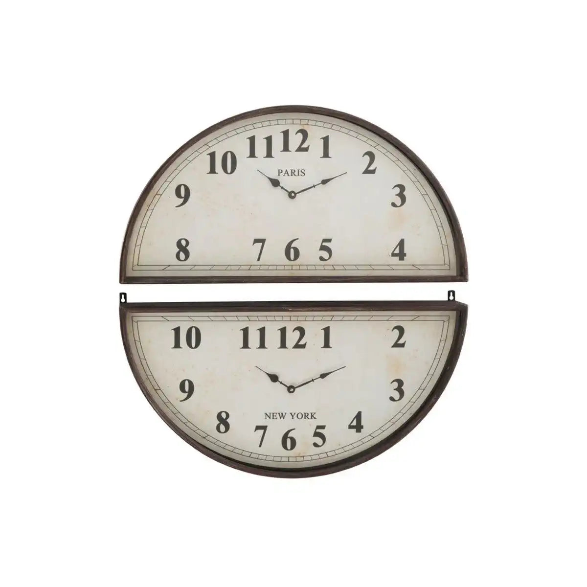 J-Line 2-teilige Paris New York Uhr – Metall – braun – Ø 74 cm - HomeDesign Knaus