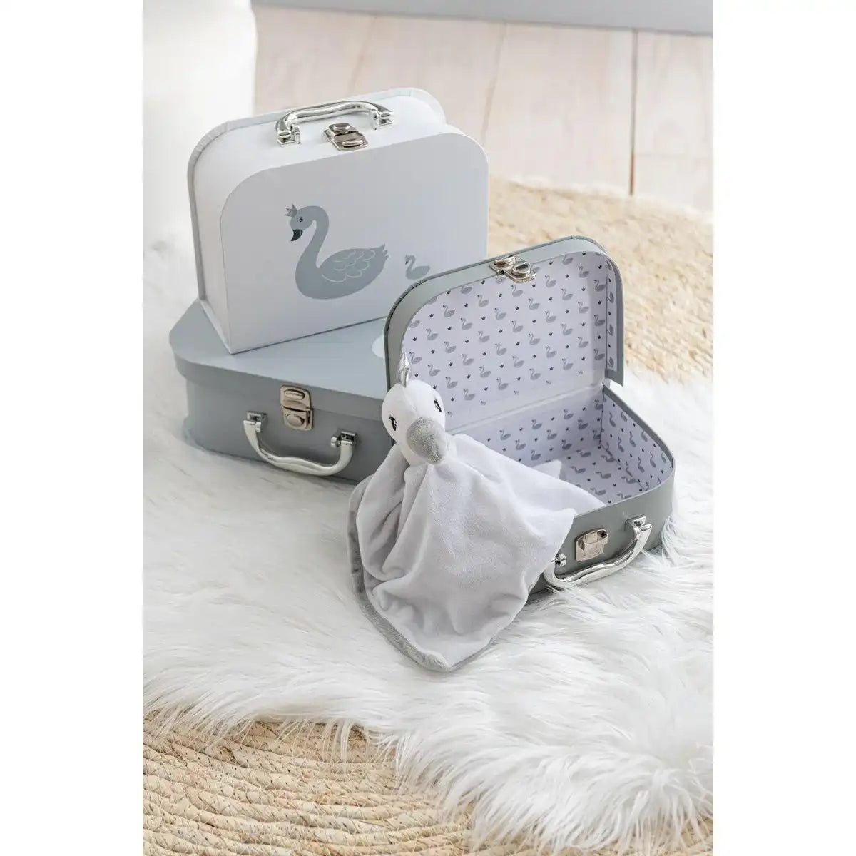 J-Line 3er-Set Koffer Schwanenpapier Weiß/Grau - HomeDesign Knaus