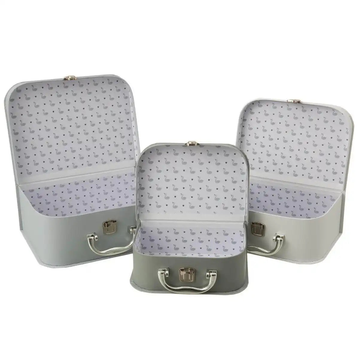 J-Line 3er-Set Koffer Schwanenpapier Weiß/Grau - HomeDesign Knaus