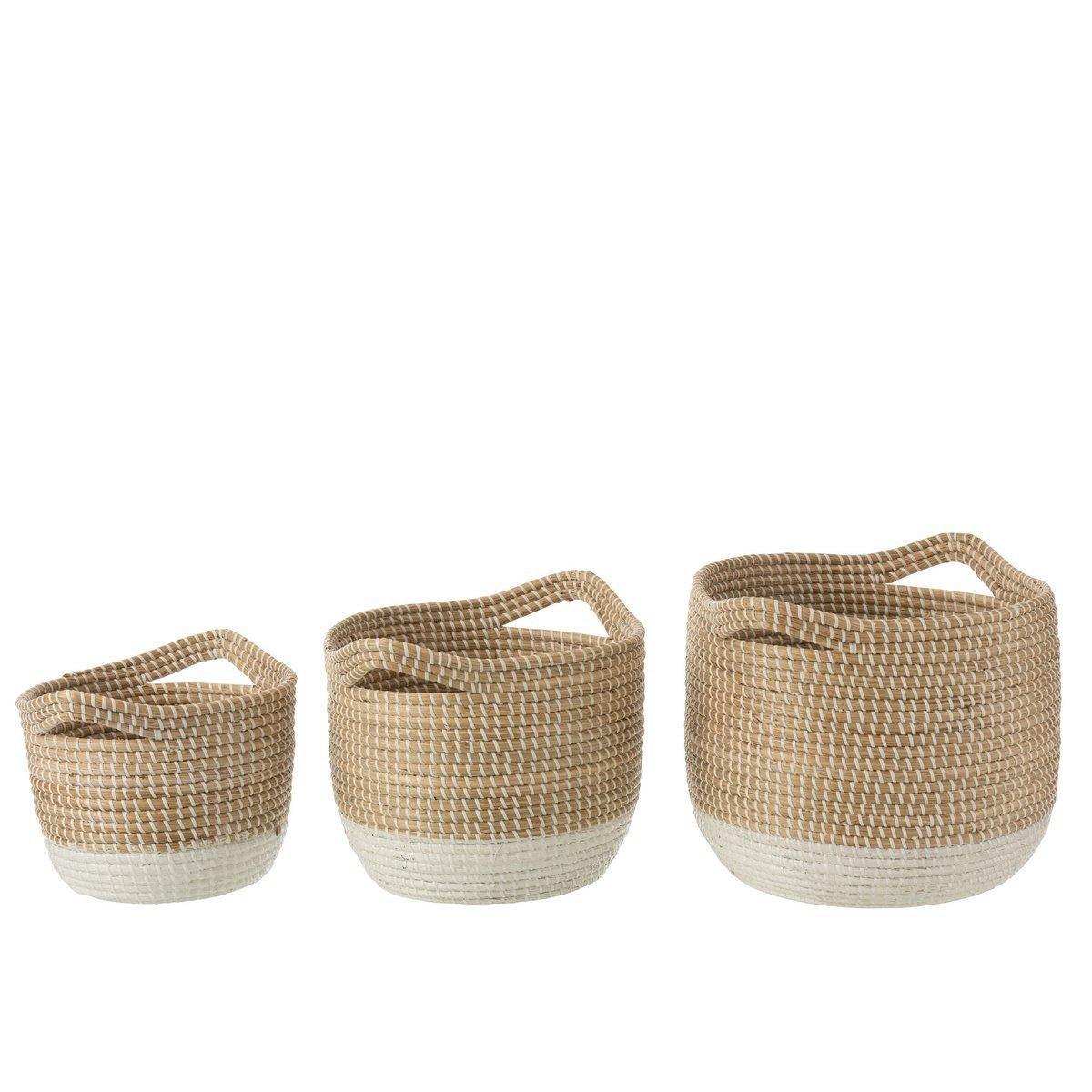 J-Line 3er-Set Körbe – rund/Seegras – natur/weiß - HomeDesign Knaus