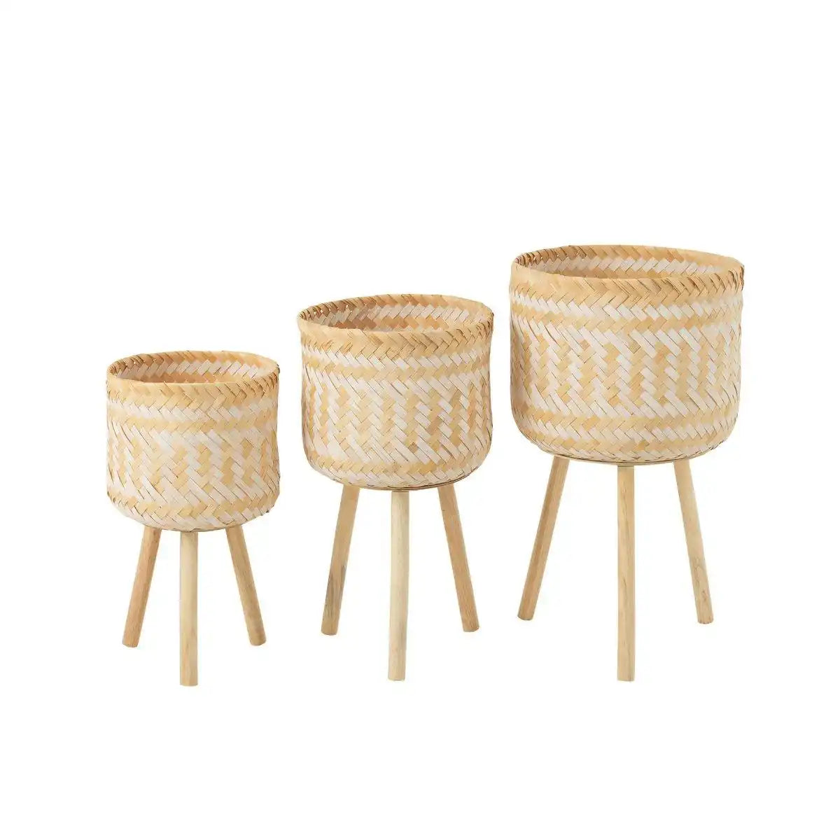 J-Line 3er-Set Korbmuster 3 Beine Bambus Natur/Weiß - HomeDesign Knaus