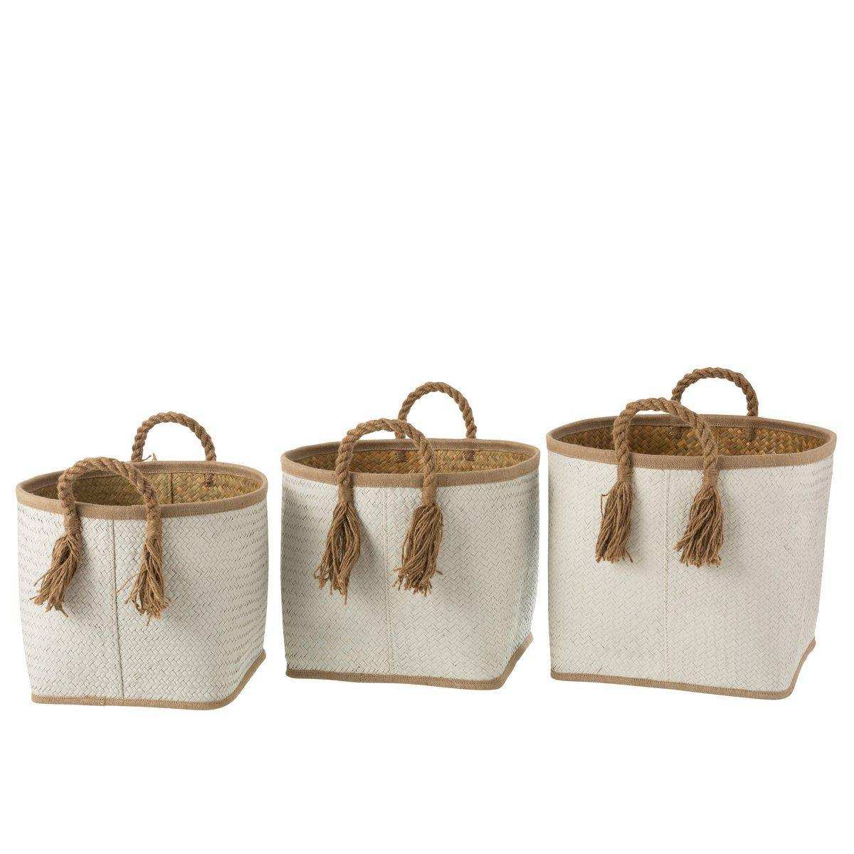 J-Line 3er-Set Manden Palmblad - Jute - Natur/Weiß - HomeDesign Knaus