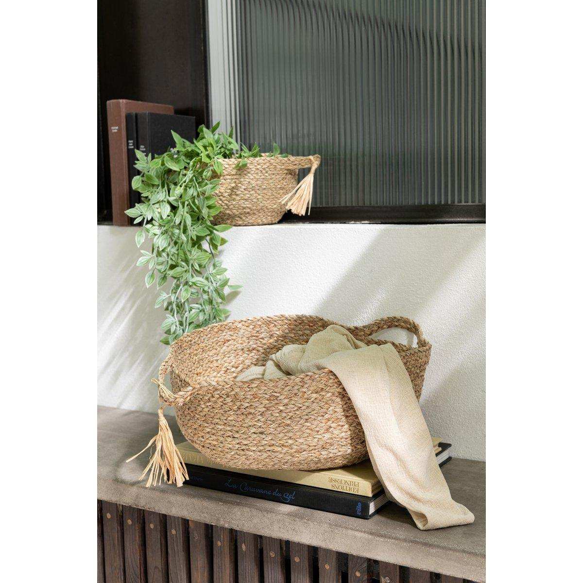 J-Line 3er-Set runder Korb mit Griff + Bürste Gras Natur - HomeDesign Knaus