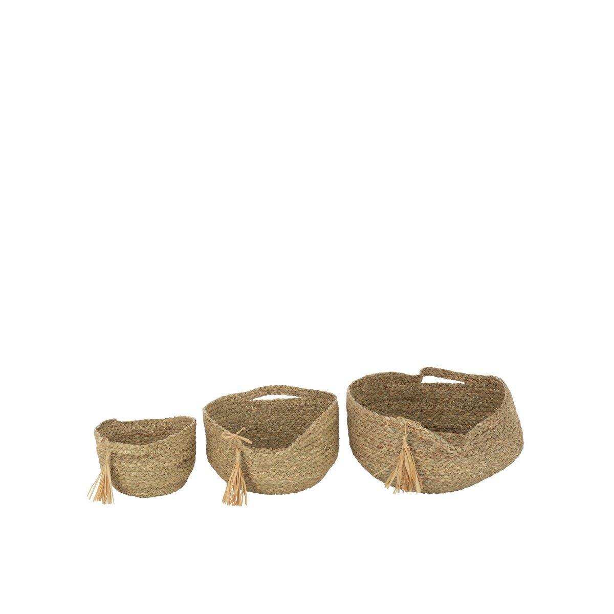 J-Line 3er-Set runder Korb mit Griff + Bürste Gras Natur - HomeDesign Knaus