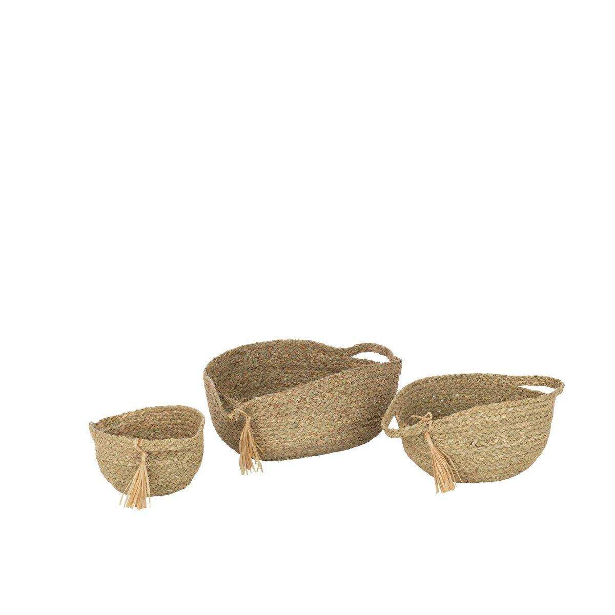 J-Line 3er-Set runder Korb mit Griff + Bürste Gras Natur - HomeDesign Knaus