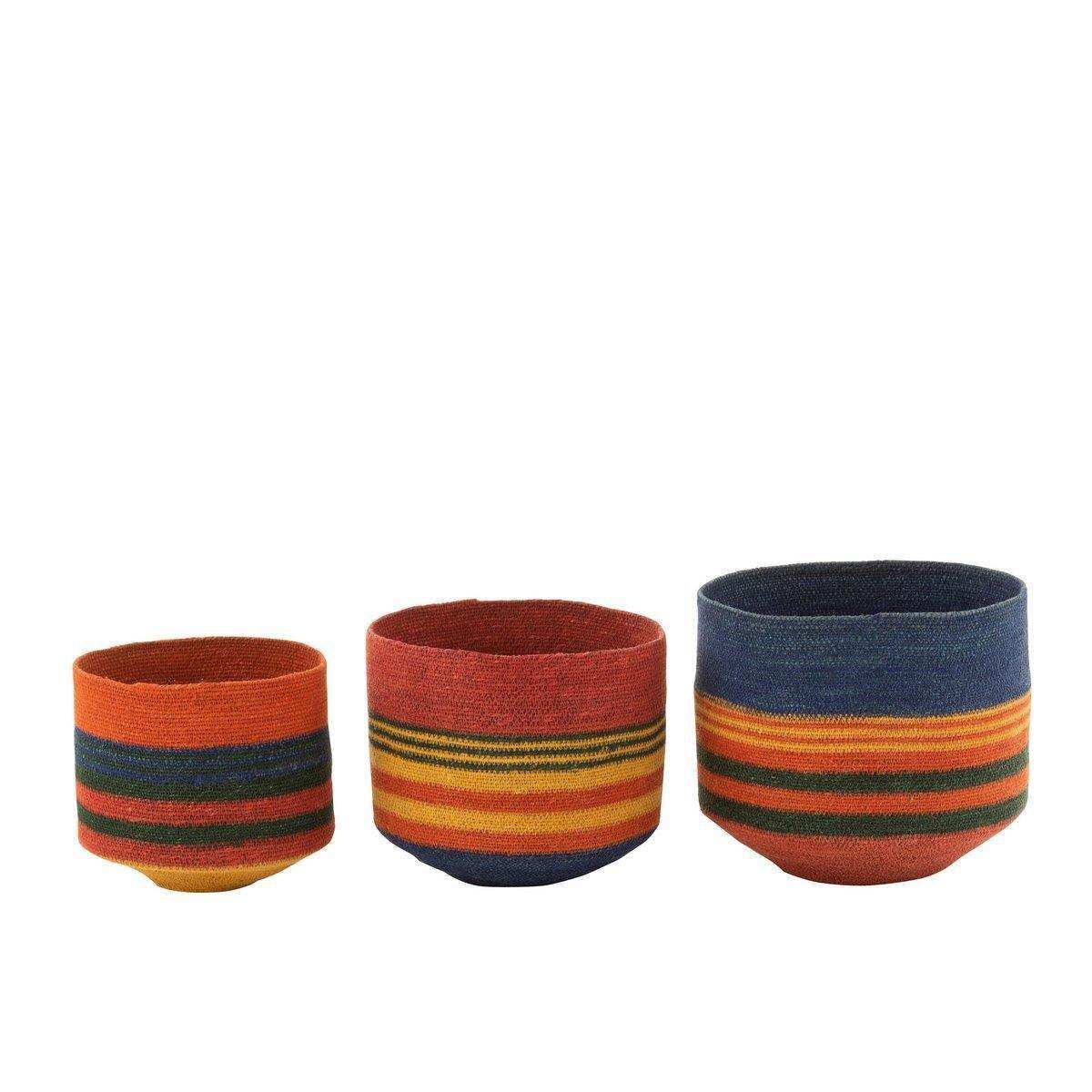 J-Line 3er-Set runder Korb mit kleinem Boden + gestreifter Seegrasmischung - HomeDesign Knaus