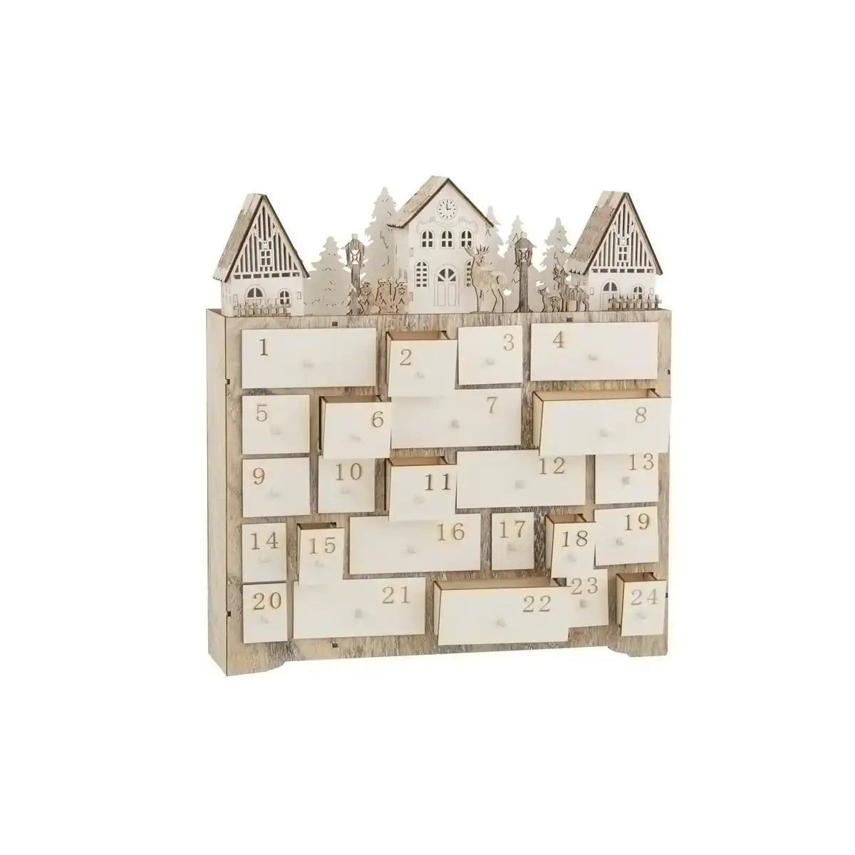 J-Line Adventskalender Weihnachten – Holz – Beige – 40 cm – LED-Leuchten - HomeDesign Knaus