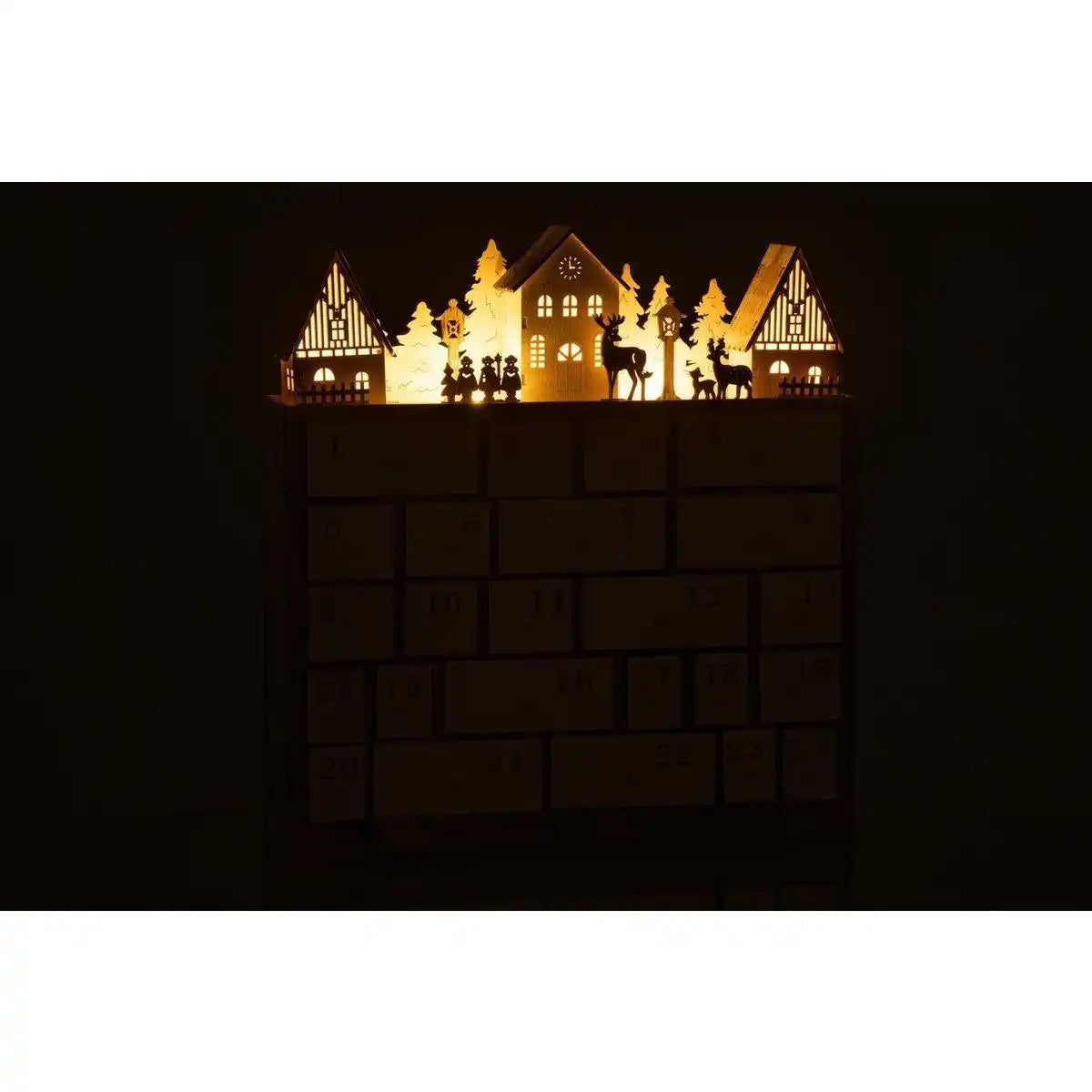 J-Line Adventskalender Weihnachten – Holz – Beige – 40 cm – LED-Leuchten - HomeDesign Knaus