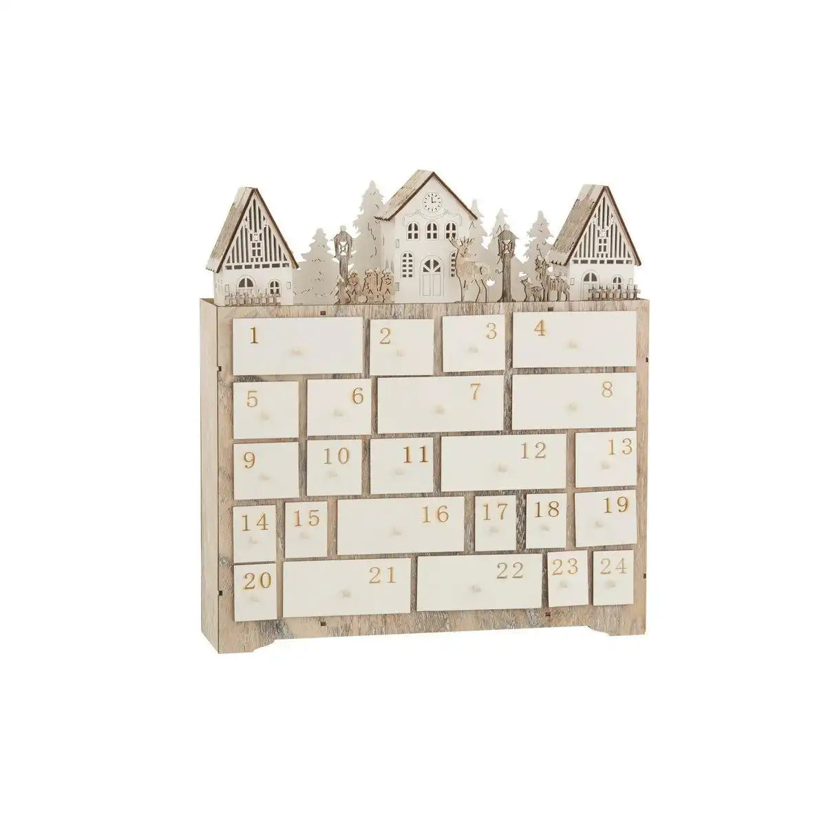 J-Line Adventskalender Weihnachten – Holz – Beige – 40 cm – LED-Leuchten - HomeDesign Knaus