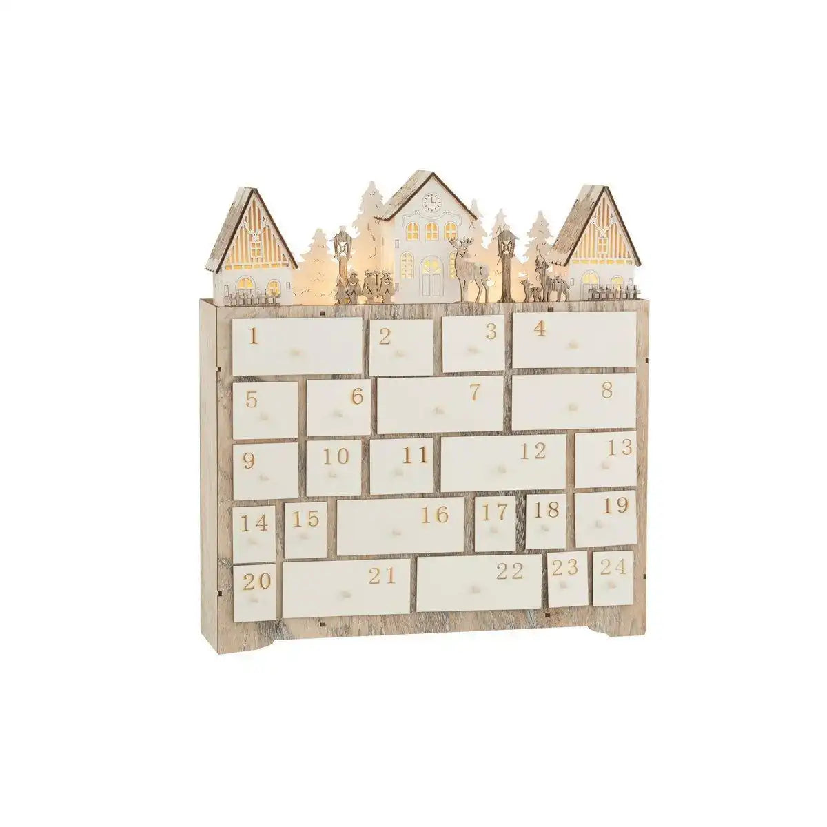 J-Line Adventskalender Weihnachten – Holz – Beige – 40 cm – LED-Leuchten - HomeDesign Knaus