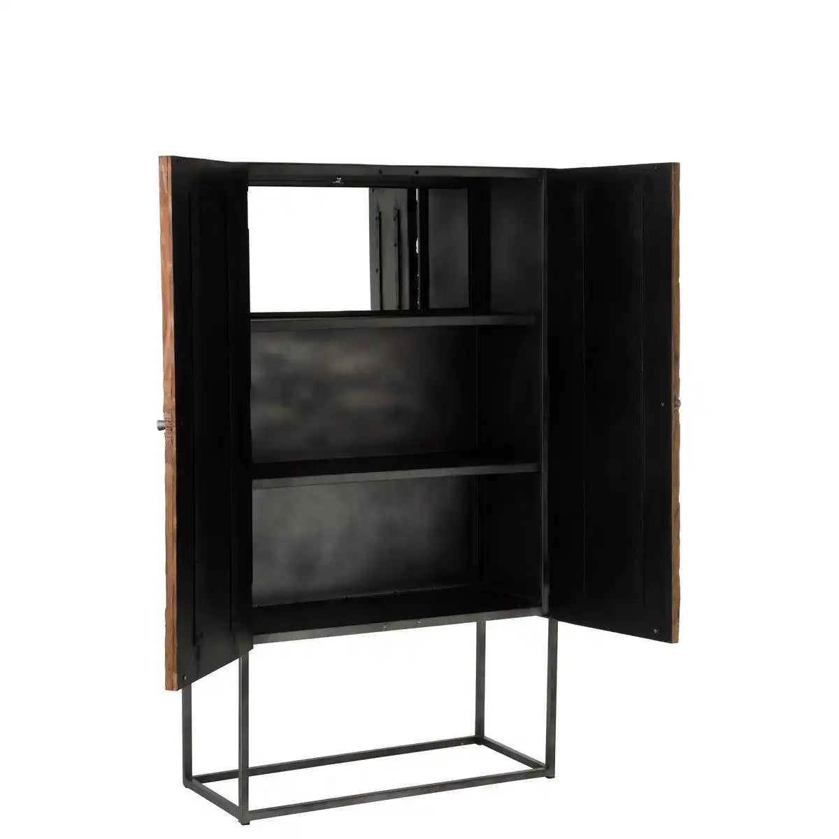 J-Line Barschrank Shanil 2 Türen Holz/Eisen Natur/Grau - HomeDesign Knaus