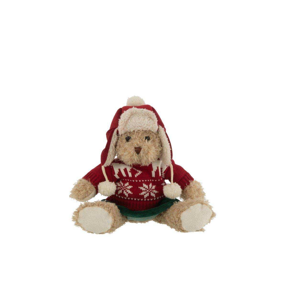 J-Line Bear Girl Weihnachtspullover + Mütze Textil Beige/Rot Small - HomeDesign Knaus