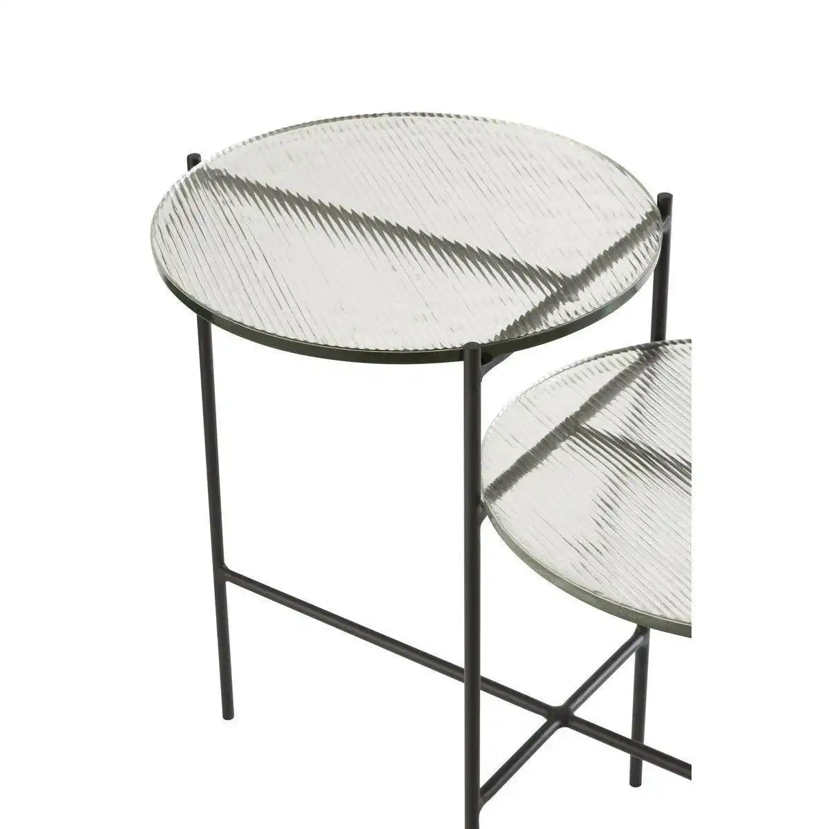 J-Line Beistelltisch 2 Ebenen Rund - Glas/Eisen - Transparent/Schwarz - HomeDesign Knaus