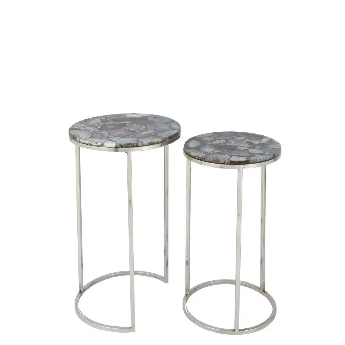J-Line Beistelltisch Achat – Stein/Metall – Grau/Silber – 2er-Set - HomeDesign Knaus