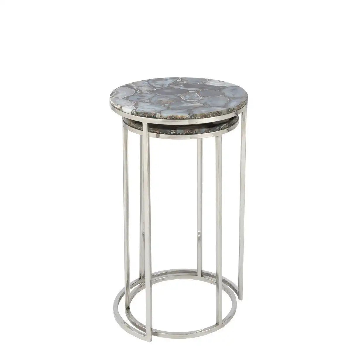 J-Line Beistelltisch Achat – Stein/Metall – Grau/Silber – 2er-Set - HomeDesign Knaus