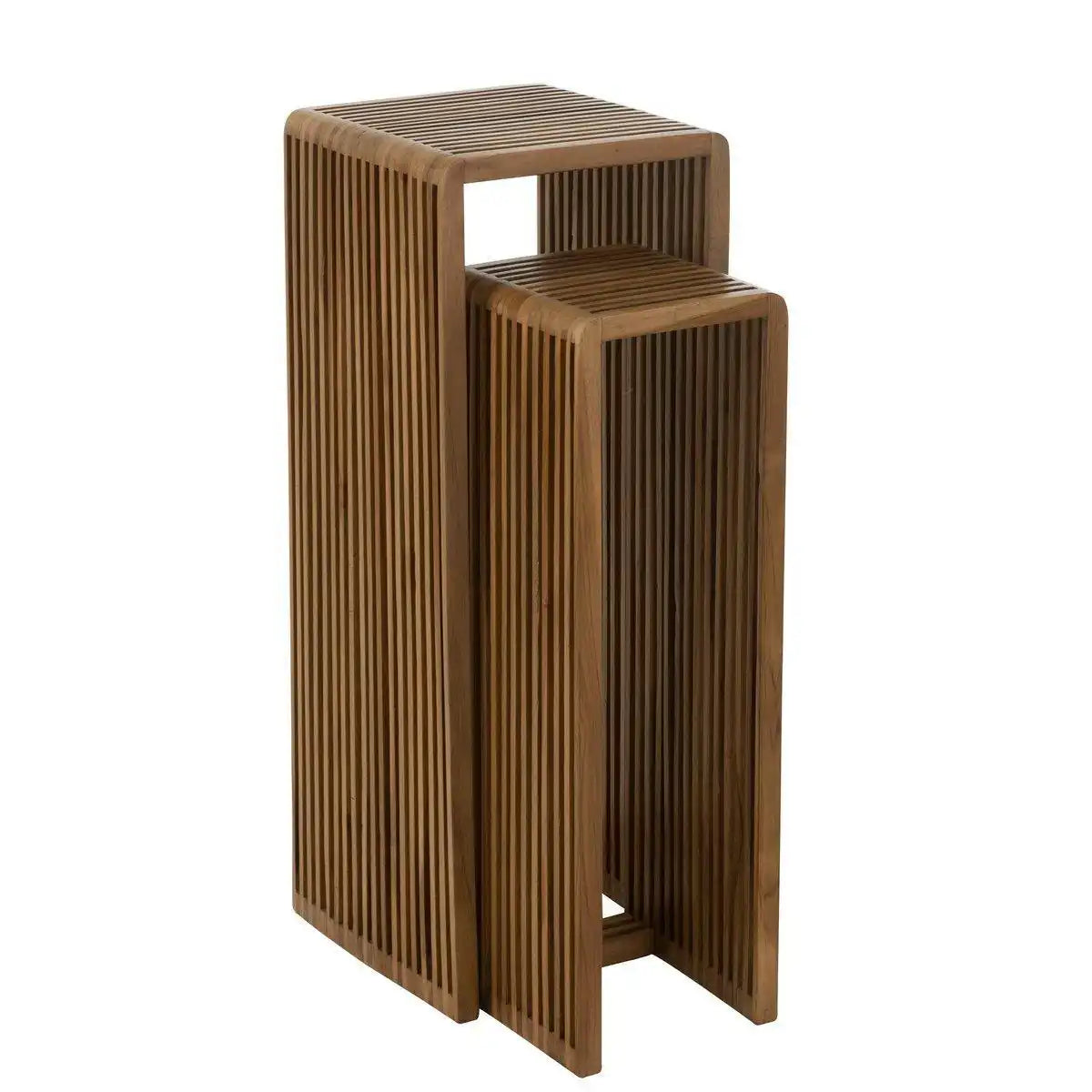 J-Line Beistelltisch Cube Recyceltes Teakholz – Naturholz – 2er-Set - HomeDesign Knaus