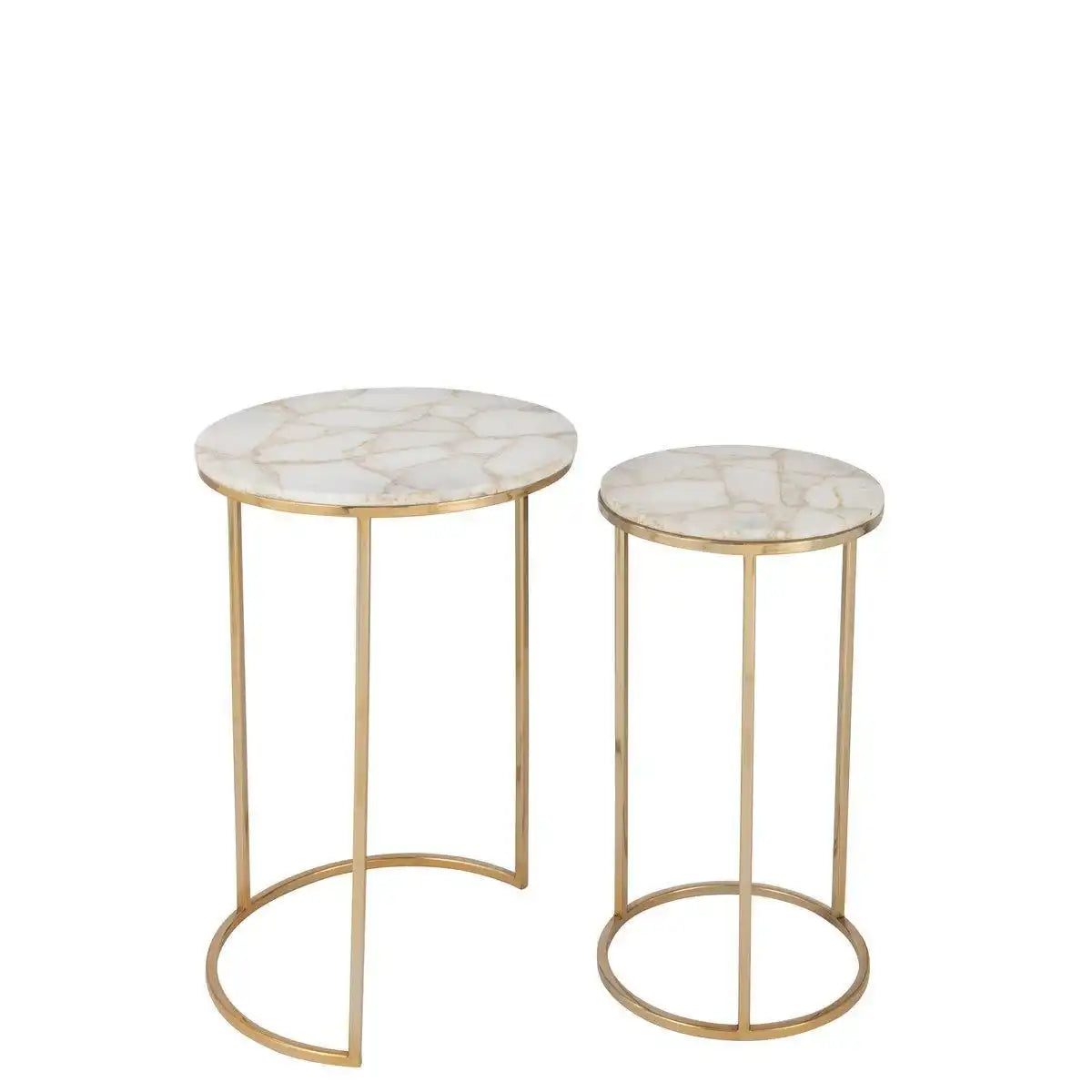 J-Line Beistelltisch Quartz – Stein/Metall – Weiß/Gold – 2er-Set - HomeDesign Knaus